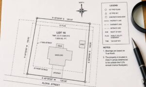 Detailed plat of survey with property boundaries, easements, setbacks, and survey measurements