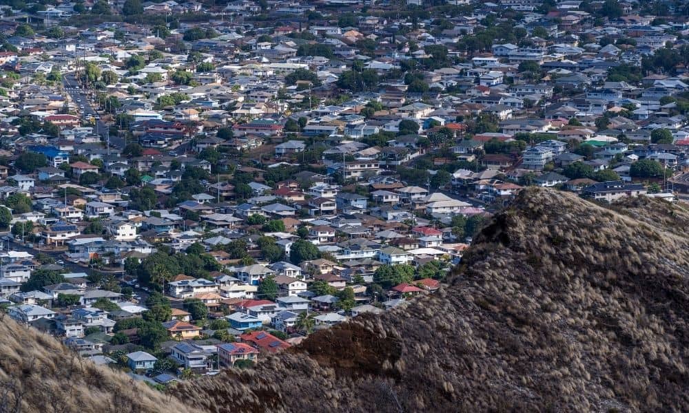 Aerial view of a residential area in Honolulu for property survey planning